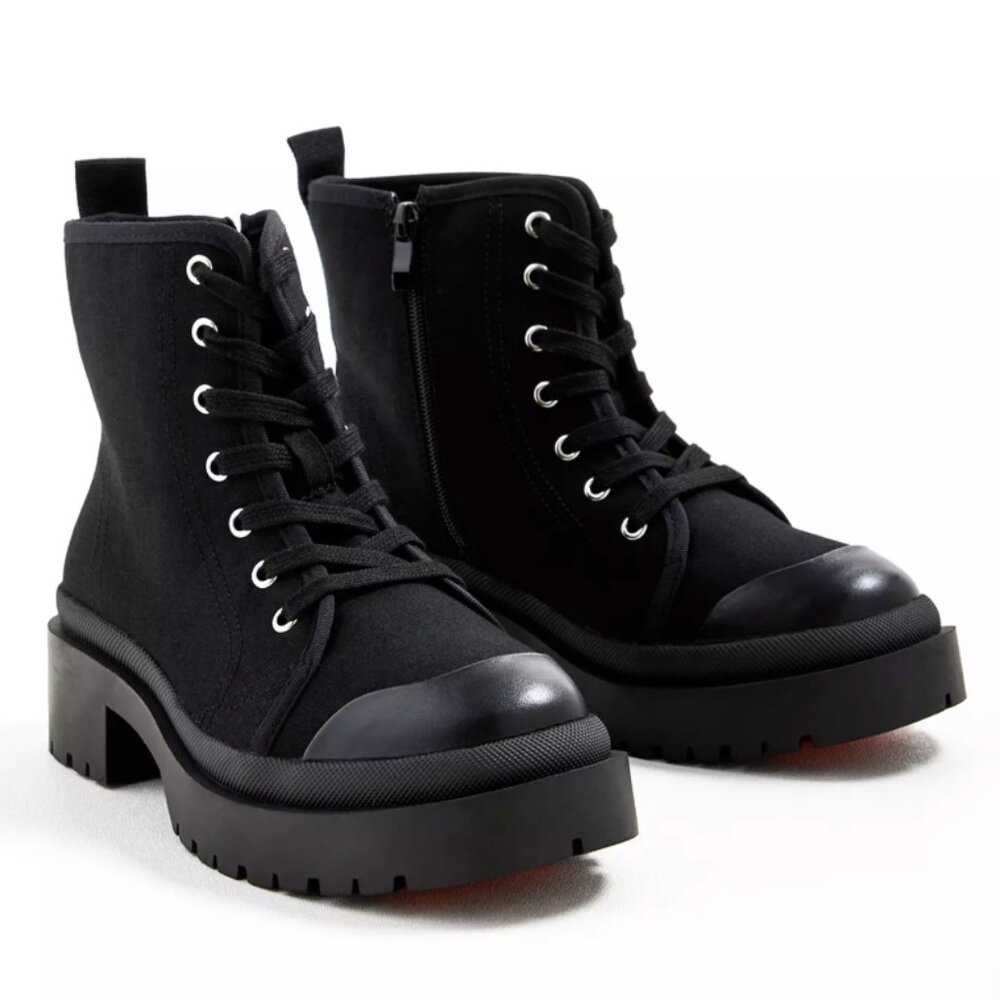 Torrid Black Canvas Lug Bootie - Extra Wide Width (WW)